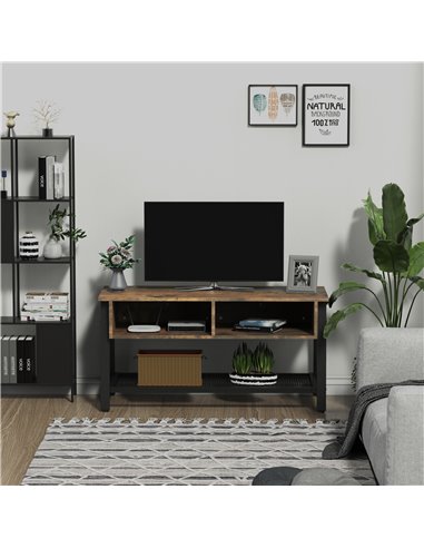 HOMCOM Rubber Wood 3-Tier TV Media Unit Black/Brown 833-795