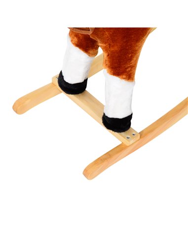 HOMCOM Children Child Kids Plush Rocking Horse with Sound Handle Grip Traditional Toy Fun Gift Brown