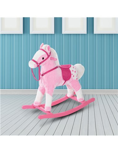 HOMCOM Childrens Plush Rocking Horse with Sound-Pink