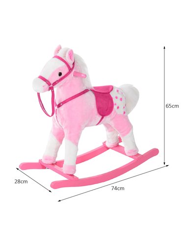 HOMCOM Childrens Plush Rocking Horse with Sound-Pink