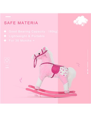 HOMCOM Childrens Plush Rocking Horse with Sound-Pink