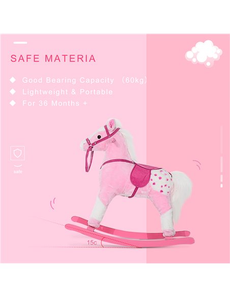HOMCOM Childrens Plush Rocking Horse with Sound-Pink - pic 5751 | FastDaddyshop