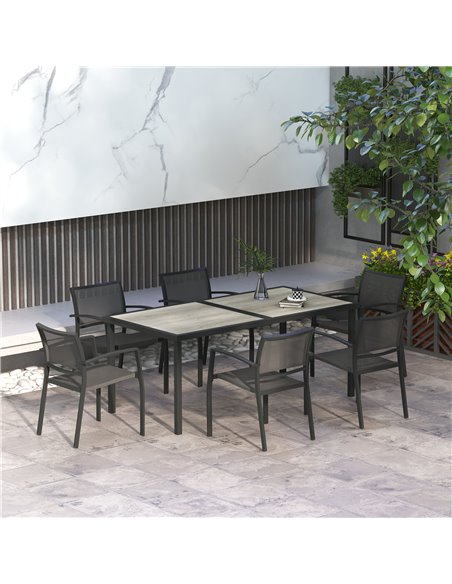 Outsunny 7 Pieces Garden Dining Set, Stackable Chairs, Outdoor Patio Dining Set, 6 Seater Outdoor Table and Chairs w/ Breathable - pic 57519 | FastDaddyshop