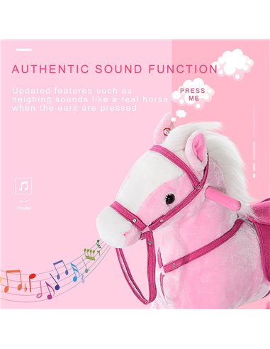 HOMCOM Childrens Plush Rocking Horse with Sound-Pink