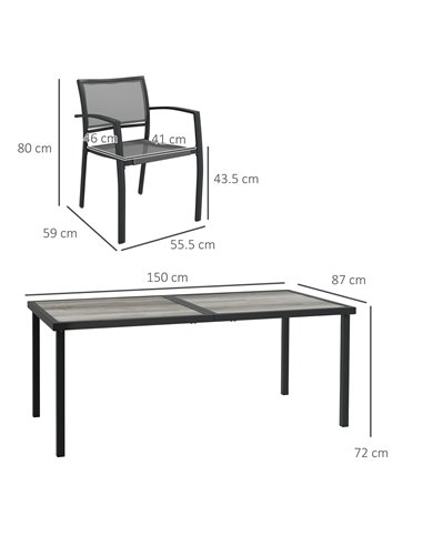 Outsunny 7 Pieces Garden Dining Set, Stackable Chairs, Outdoor Patio Dining Set, 6 Seater Outdoor Table and Chairs w/ Breathable