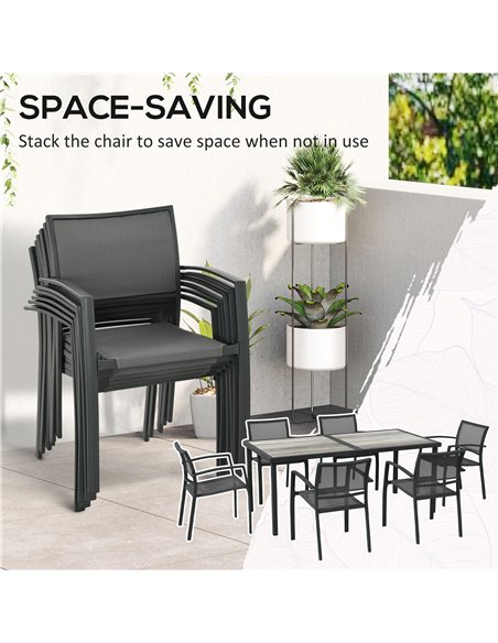 Outsunny 7 Pieces Garden Dining Set, Stackable Chairs, Outdoor Patio Dining Set, 6 Seater Outdoor Table and Chairs w/ Breathable - pic 57521 | FastDaddyshop