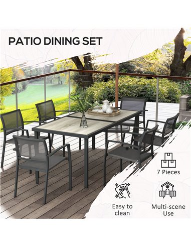 Outsunny 7 Pieces Garden Dining Set, Stackable Chairs, Outdoor Patio Dining Set, 6 Seater Outdoor Table and Chairs w/ Breathable