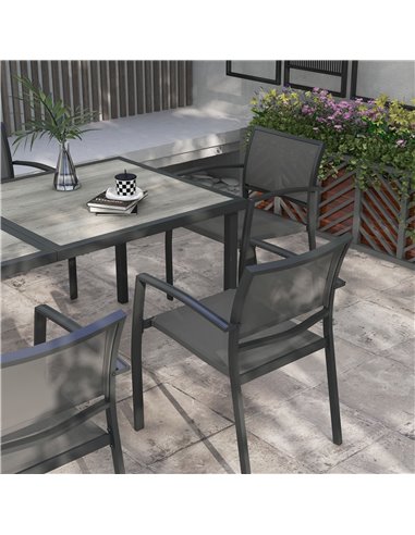 Outsunny 7 Pieces Garden Dining Set, Stackable Chairs, Outdoor Patio Dining Set, 6 Seater Outdoor Table and Chairs w/ Breathable