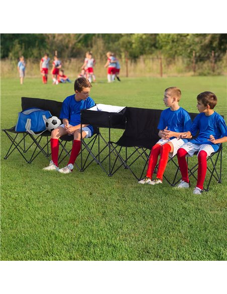 Outsunny 6-Seater Folding Steel Camping Bench w/ Cooler Bag Black 84B-382BK - pic 57528 | FastDaddyshop