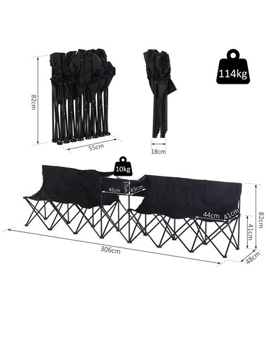 Outsunny 6-Seater Folding Steel Camping Bench w/ Cooler Bag Black 84B-382BK