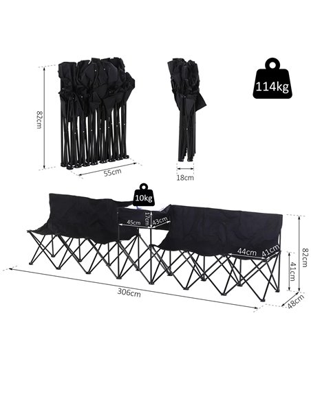 Outsunny 6-Seater Folding Steel Camping Bench w/ Cooler Bag Black 84B-382BK - pic 57529 | FastDaddyshop