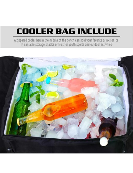 Outsunny 6-Seater Folding Steel Camping Bench w/ Cooler Bag Black 84B-382BK - pic 57530 | FastDaddyshop