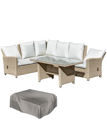 Outsunny 6-Seater Reclining PE Rattan Garden Dining Set, Cream 860-167 - pic 57536 | FastDaddyshop