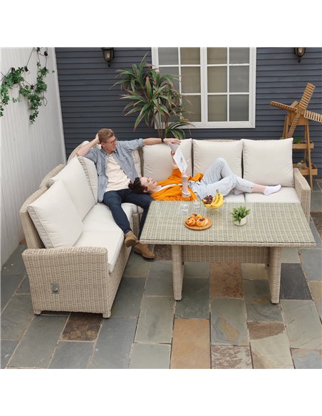 Outsunny 6-Seater Reclining PE Rattan Garden Dining Set Patio Furniture w/Sofa Chairs Glass Table Cushions Adjustable Feet Styli - pic 57537 | FastDaddyshop
