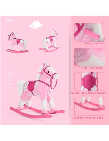 HOMCOM Childrens Plush Rocking Horse with Sound-Pink