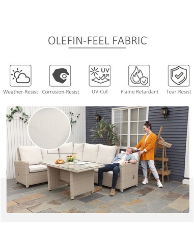 Outsunny 6-Seater Reclining PE Rattan Garden Dining Set Patio Furniture w/Sofa Chairs Glass Table Cushions Adjustable Feet Styli