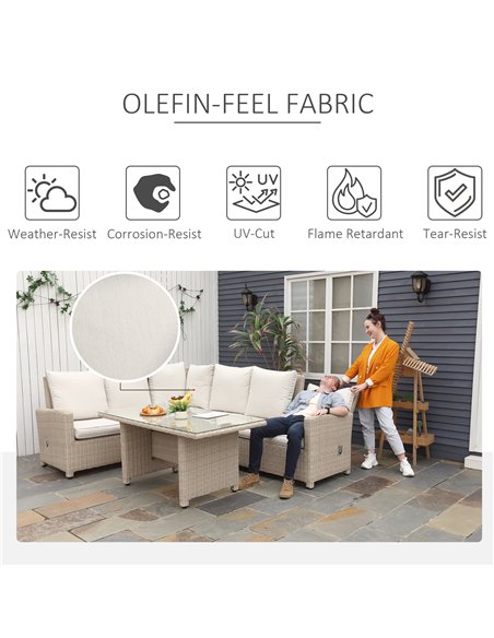 Outsunny 6-Seater Reclining PE Rattan Garden Dining Set Patio Furniture w/Sofa Chairs Glass Table Cushions Adjustable Feet Styli - pic 57542 | FastDaddyshop