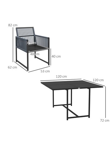 Outsunny 5 Pieces Garden Dining Set, Patio Dining Set, 4 Seater Outdoor Table and Chairs w/ Foldable Backrest, Tempered Glass To