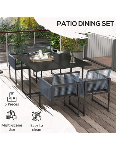 Outsunny 5 Pieces Garden Dining Set, Patio Dining Set, 4 Seater Outdoor Table and Chairs w/ Foldable Backrest, Tempered Glass To