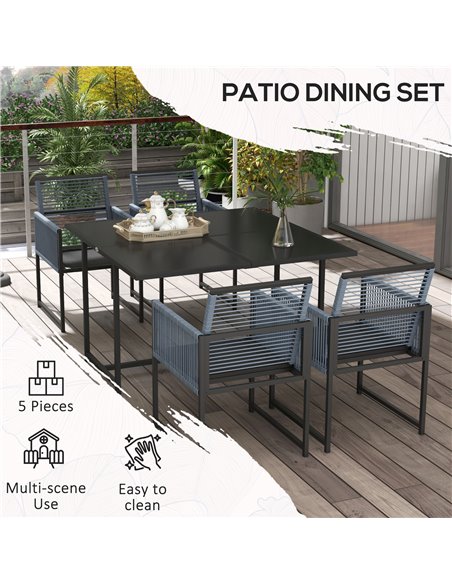 Outsunny 5 Pieces Garden Dining Set, Patio Dining Set, 4 Seater Outdoor Table and Chairs w/ Foldable Backrest, Tempered Glass To - pic 57550 | FastDaddyshop