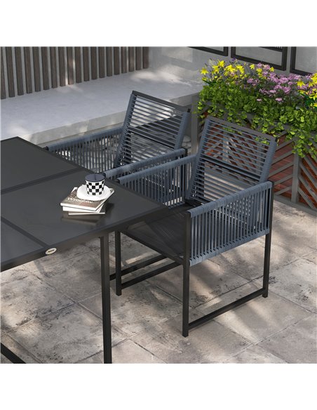 Outsunny 5 Pieces Garden Dining Set, Patio Dining Set, 4 Seater Outdoor Table and Chairs w/ Foldable Backrest, Tempered Glass To - pic 57551 | FastDaddyshop