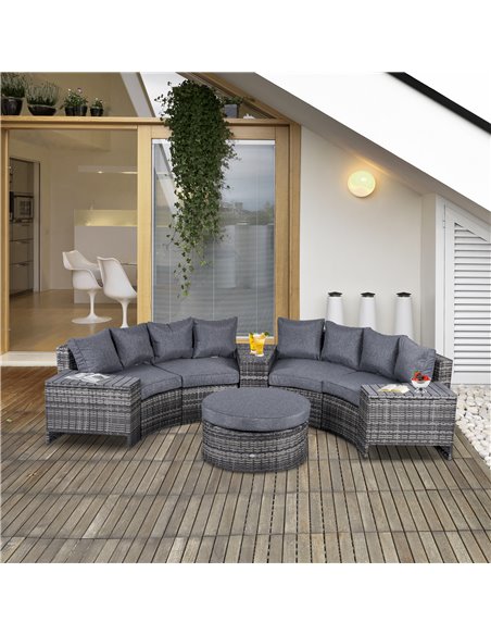 Outsunny 4-Seater Outdoor PE Rattan Wicker Sofa Set Half Round Conversation w/ 1 Umbrella Hole Side Table and 2 Storage Side Tab - pic 57555 | FastDaddyshop