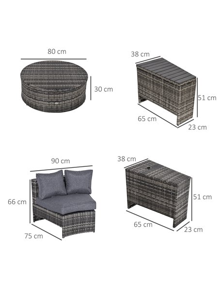 Outsunny 4-Seater Outdoor PE Rattan Wicker Sofa Set Half Round Conversation w/ 1 Umbrella Hole Side Table and 2 Storage Side Tab - pic 57556 | FastDaddyshop