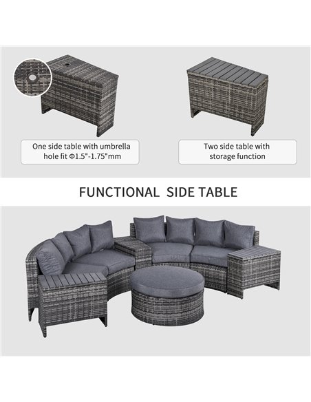 Outsunny 4-Seater Outdoor PE Rattan Wicker Sofa Set Half Round Conversation w/ 1 Umbrella Hole Side Table and 2 Storage Side Tab - pic 57557 | FastDaddyshop