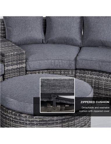 Outsunny 4-Seater Outdoor PE Rattan Wicker Sofa Set Half Round Conversation w/ 1 Umbrella Hole Side Table and 2 Storage Side Tab