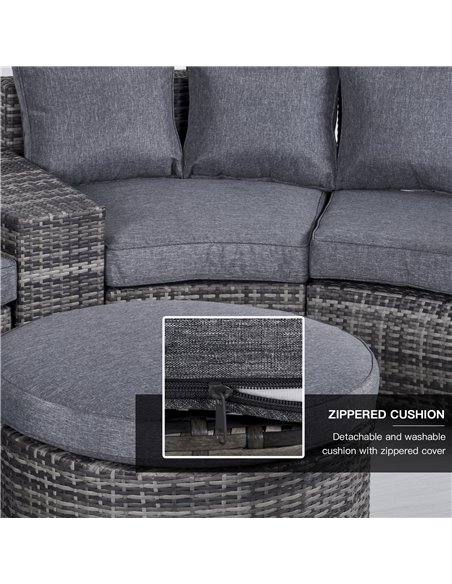 Outsunny 4-Seater Outdoor PE Rattan Wicker Sofa Set Half Round Conversation w/ 1 Umbrella Hole Side Table and 2 Storage Side Tab - pic 57558 | FastDaddyshop