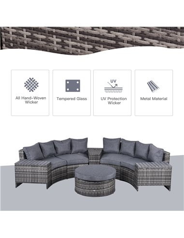 Outsunny 4-Seater Outdoor PE Rattan Wicker Sofa Set Half Round Conversation w/ 1 Umbrella Hole Side Table and 2 Storage Side Tab
