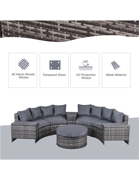 Outsunny 4-Seater Outdoor PE Rattan Wicker Sofa Set Half Round Conversation w/ 1 Umbrella Hole Side Table and 2 Storage Side Tab - pic 57559 | FastDaddyshop