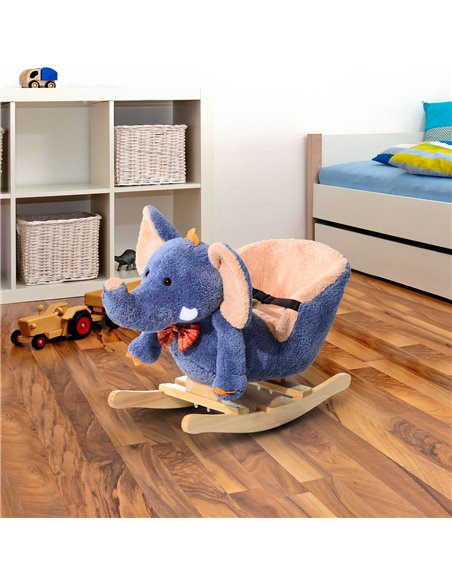 HOMCOM Children Kids Rocking Horse Toys Plush Elephant Rocker Seat with Sound Toddler Baby Gift Blue - pic 5757 | FastDaddyshop