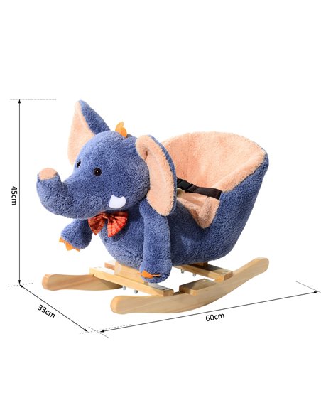 HOMCOM Children Kids Rocking Horse Toys Plush Elephant Rocker Seat with Sound Toddler Baby Gift Blue - pic 5758 | FastDaddyshop