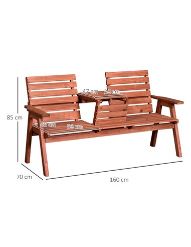 Outsunny Garden Wooden Convertible 2-3 Seater Bench or Companion Chair Loveseat Patio Partner Bench with Middle Table 84B-395