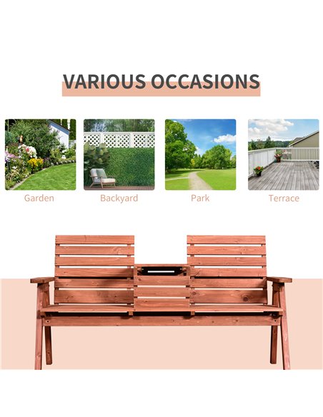 Outsunny Garden Wooden Convertible 2-3 Seater Bench or Companion Chair Loveseat Patio Partner Bench with Middle Table 84B-395 - pic 57586 | FastDaddyshop