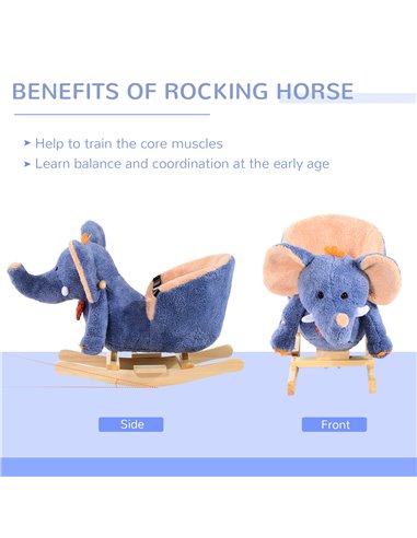 HOMCOM Children Kids Rocking Horse Toys Plush Elephant Rocker Seat with Sound Toddler Baby Gift Blue