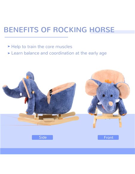 HOMCOM Children Kids Rocking Horse Toys Plush Elephant Rocker Seat with Sound Toddler Baby Gift Blue - pic 5759 | FastDaddyshop