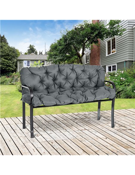 Outsunny 3 Seater Outdoor Chair Cushions, Garden Bench Cushion W/ Back and Ties for Indoor and Outdoor Use, 98 x 150 cm, Dark Gr - pic 57591 | FastDaddyshop