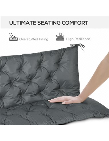 Outsunny 3 Seater Outdoor Chair Cushions, Garden Bench Cushion W/ Back and Ties for Indoor and Outdoor Use, 98 x 150 cm, Dark Gr