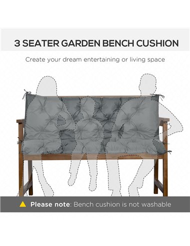 Outsunny 3 Seater Outdoor Chair Cushions, Garden Bench Cushion W/ Back and Ties for Indoor and Outdoor Use, 98 x 150 cm, Dark Gr