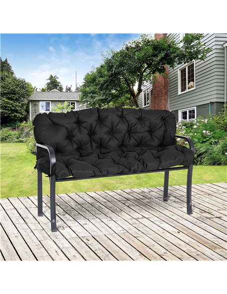 Outsunny 3 Seater Bench Cushion, Indoor and Outdoor Garden Chair Pad with Back and Ties, 98 x 150 cm, Black 84B-136V70BK - pic 57600 | FastDaddyshop