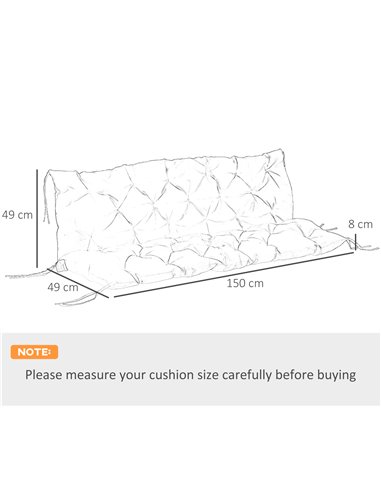 Outsunny 3 Seater Bench Cushion, Indoor and Outdoor Garden Chair Pad with Back and Ties, 98 x 150 cm, Black 84B-136V70BK