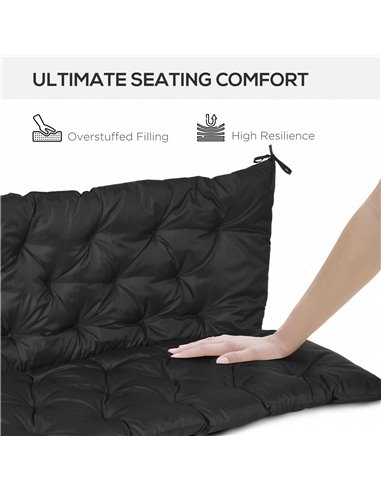 Outsunny 3 Seater Bench Cushion, Indoor and Outdoor Garden Chair Pad with Back and Ties, 98 x 150 cm, Black 84B-136V70BK