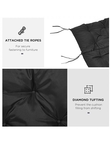 Outsunny 3 Seater Bench Cushion, Indoor and Outdoor Garden Chair Pad with Back and Ties, 98 x 150 cm, Black 84B-136V70BK