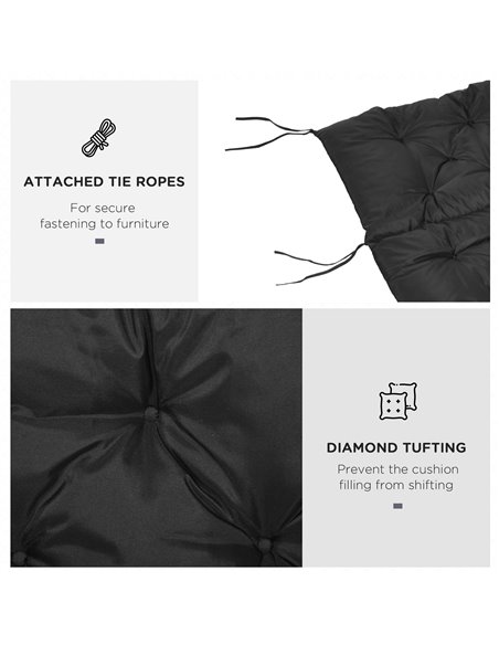 Outsunny 3 Seater Bench Cushion, Indoor and Outdoor Garden Chair Pad with Back and Ties, 98 x 150 cm, Black 84B-136V70BK - pic 57604 | FastDaddyshop
