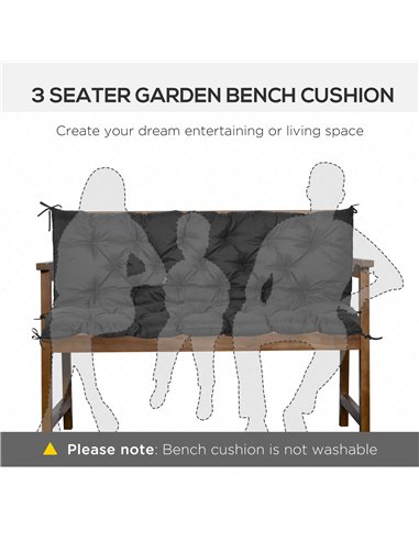 Outsunny 3 Seater Bench Cushion, Indoor and Outdoor Garden Chair Pad with Back and Ties, 98 x 150 cm, Black 84B-136V70BK