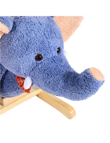 HOMCOM Children Kids Rocking Horse Toys Plush Elephant Rocker Seat with Sound Toddler Baby Gift Blue