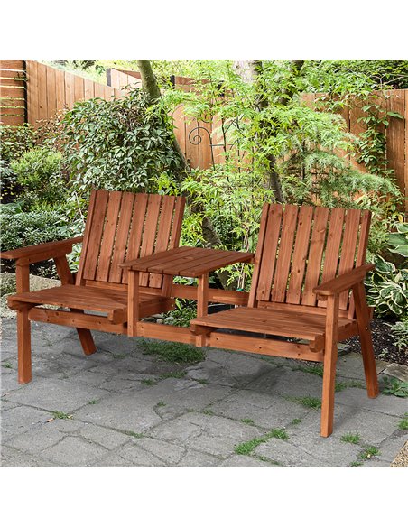 Outsunny 2-Seater Furniture Wooden Garden Bench Antique Loveseat Chair, Table Conversation Set for Yard, Lawn, Porch, Patio, Ora - pic 57636 | FastDaddyshop
