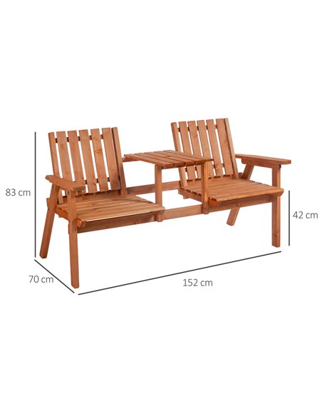 Outsunny 2-Seater Furniture Wooden Garden Bench Antique Loveseat Chair, Table Conversation Set for Yard, Lawn, Porch, Patio, Ora - pic 57637 | FastDaddyshop